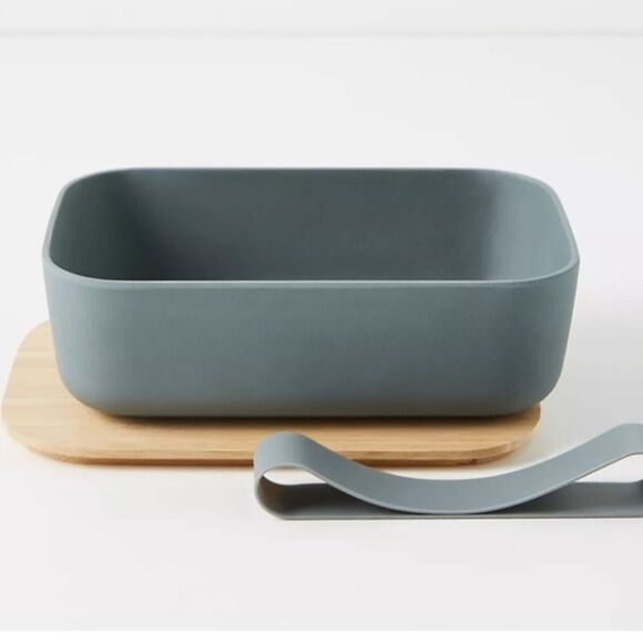 New Anthropologie Bento Box in Gray with Bamboo Lid New with tags - Picture 2 of 5